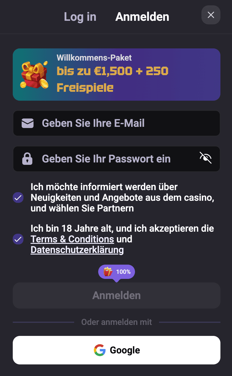 So registrieren Sie sich im Need for Slots Casino